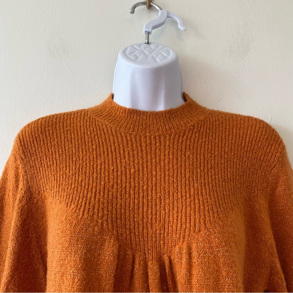 Lauren Conrad orange sweater balloon ruffle sleeve open knit pattern - Picture 4 of 10